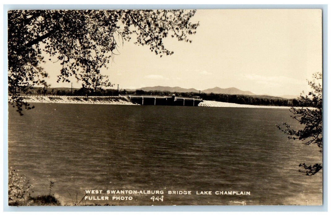 View Of West Swanton Alburg Bridge Lake Champlain Vermont VT RPPC Photo Postcard