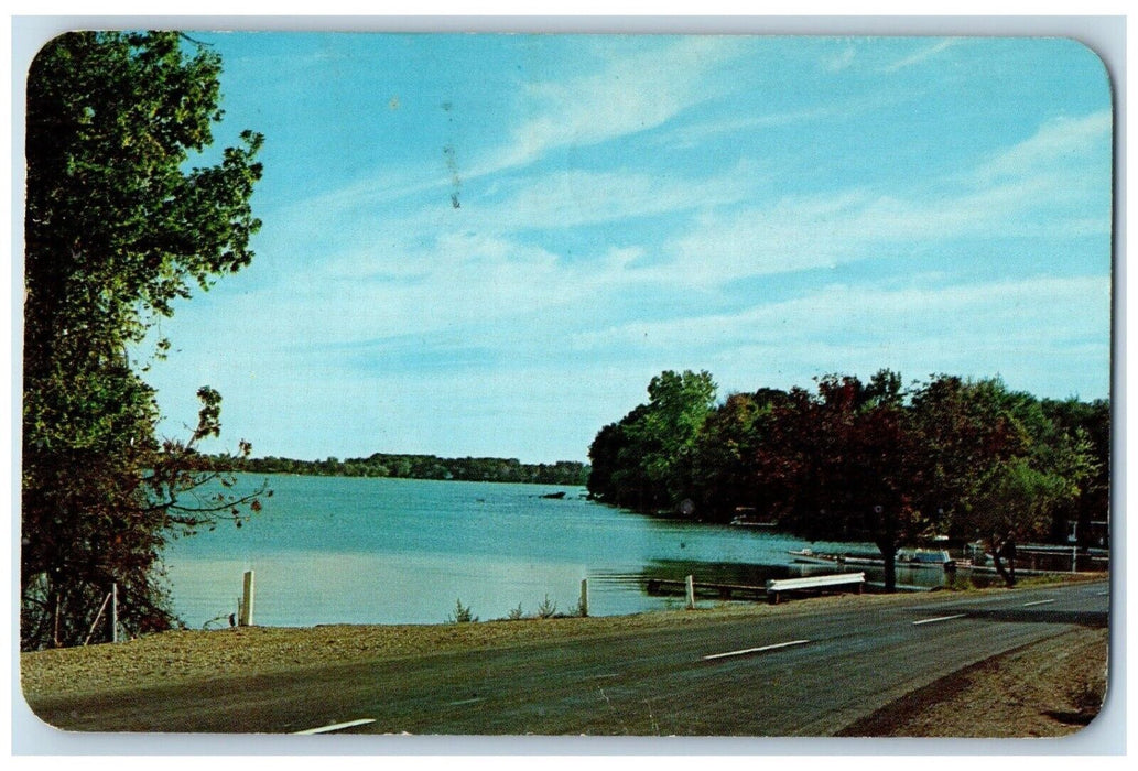 1966 Greetings From River Lake Road Trees Montague Michigan MI Vintage Postcard