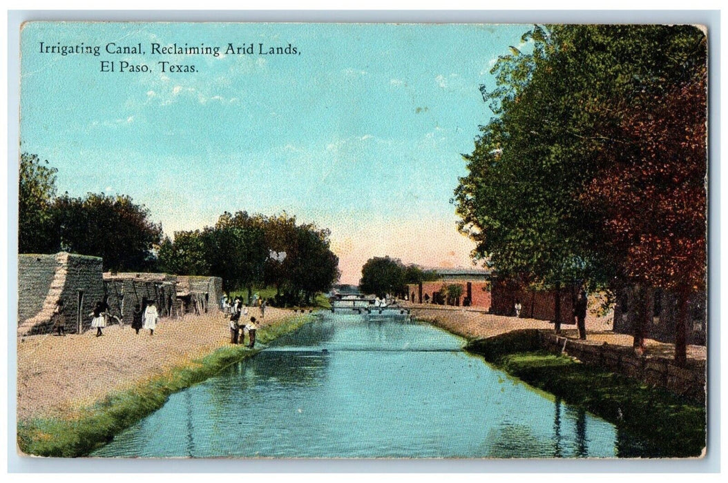 c1910 Irrigating Canal Reclaiming Arid Lands River Lake El Paso Texas Postcard