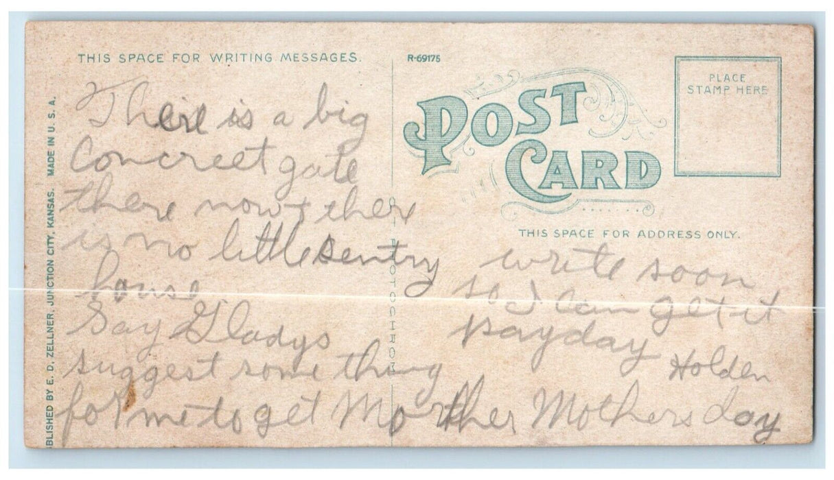 c1910 West Gate Camp National Army Cantonment Exterior Funston Kansas Postcard