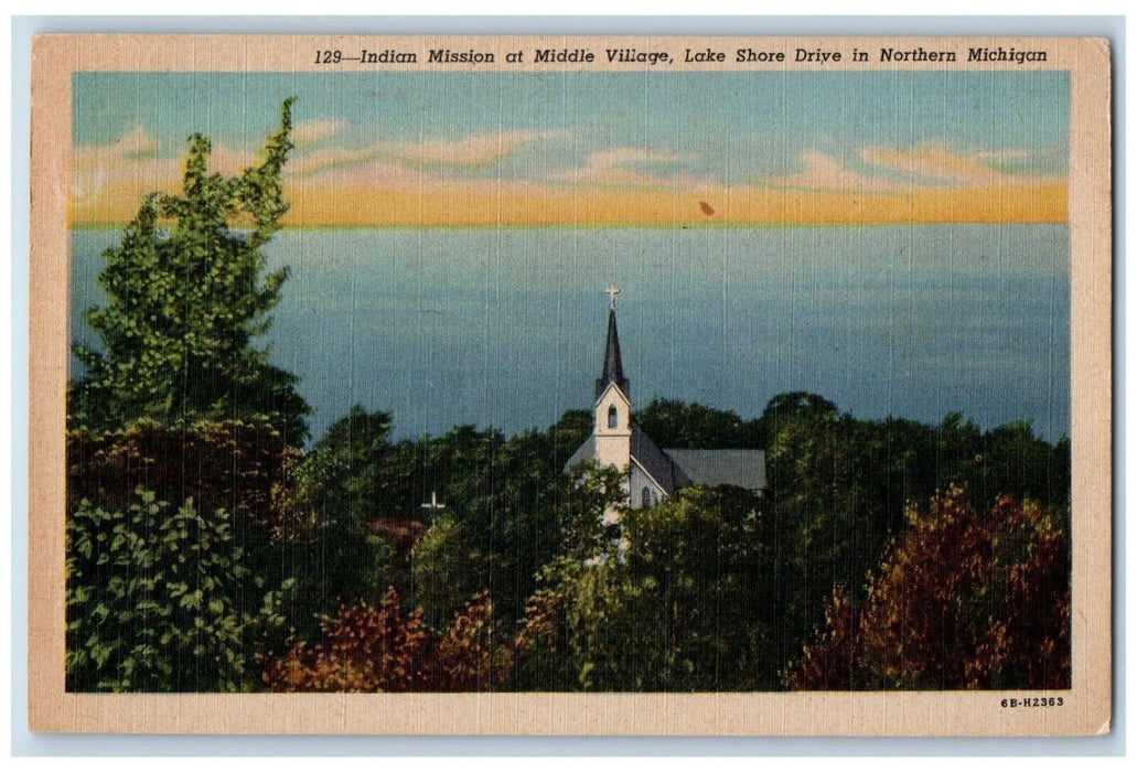 c1940 Indian Mission Middle Village Lake Shore Drive Northern Michigan Postcard