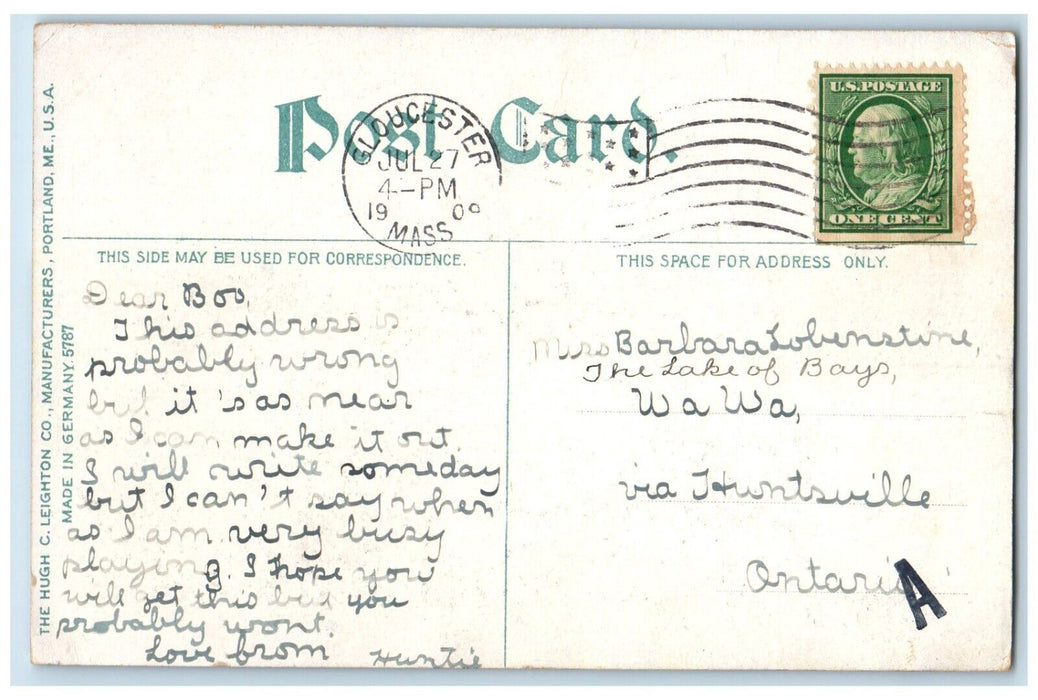 1909 Half Moon Beach Rock Gloucester Massachusetts MA Vintage Antique Postcard