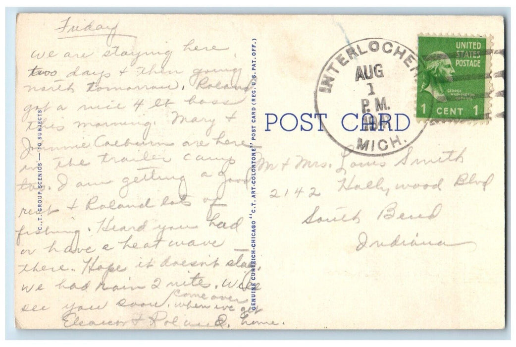 1941 Greetings From Trees River Lake Interlochen Michigan MI Multiview Postcard