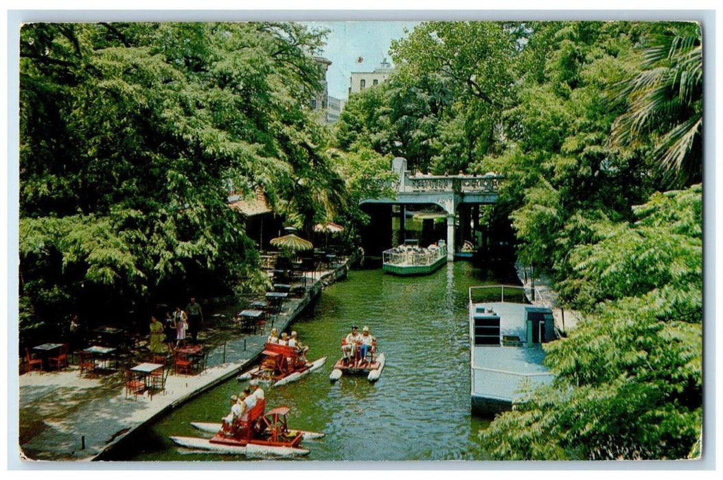 1969 Restaurant Boats Exterior Bridge Lake San Antonio River Texas TX Postcard