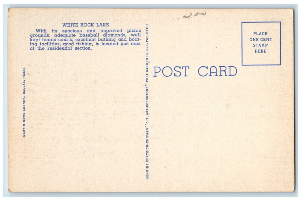 c1940 Moonlight White Rock Lake Moon Night River Dallas Texas Vintage Postcard