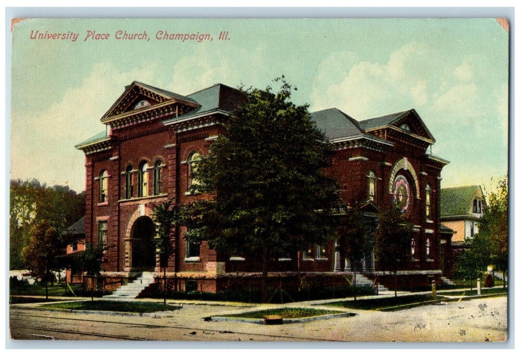 c1910 University Place Church Exterior Building Champaign Illinois IL Postcard