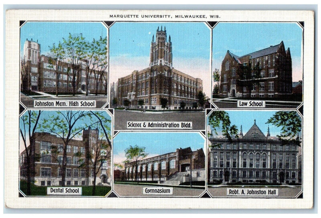 1940 Marquette University Exterior School Milwaukee Wisconsin Multiview Postcard