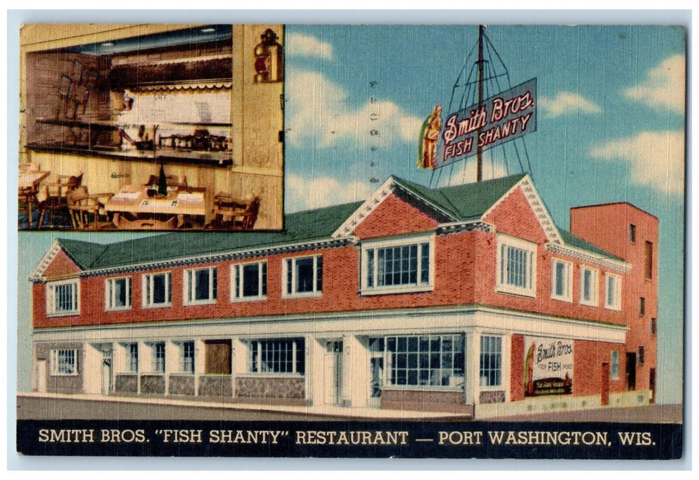 1956 Smith Bros. Fish Shanty Restaurant Bar Port Washington Wisconsin Postcard