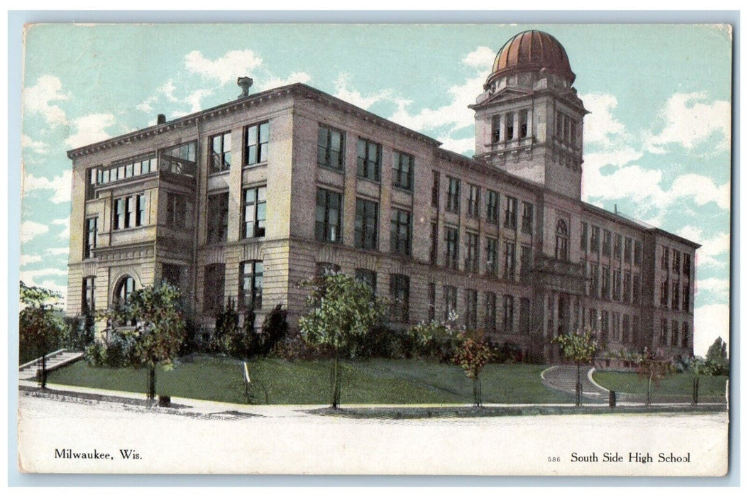 1909 South Side High School Exterior Building Field Milwaukee Wisconsin Postcard
