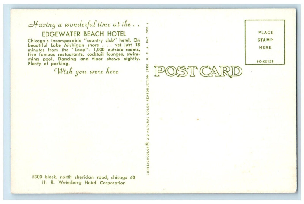 c1960 Swimming Pool View Edgewater Beach Hotel Chicago Illinois Vintage Postcard