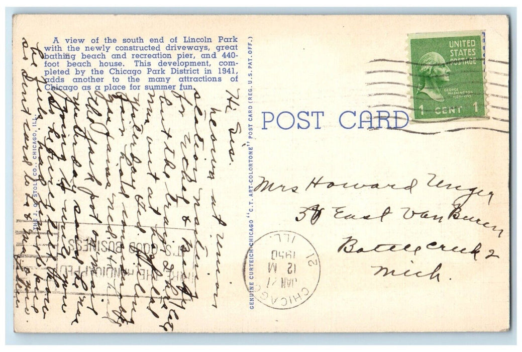 1950 Lincoln Park North Avenue Drives Foreground Chicago Illinois IL Postcard