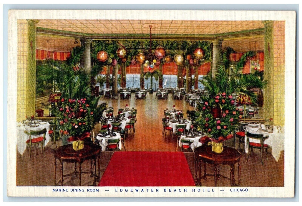c1940 Marine Dining Room Edgewater Beach Hotel Chicago Illinois Vintage Postcard
