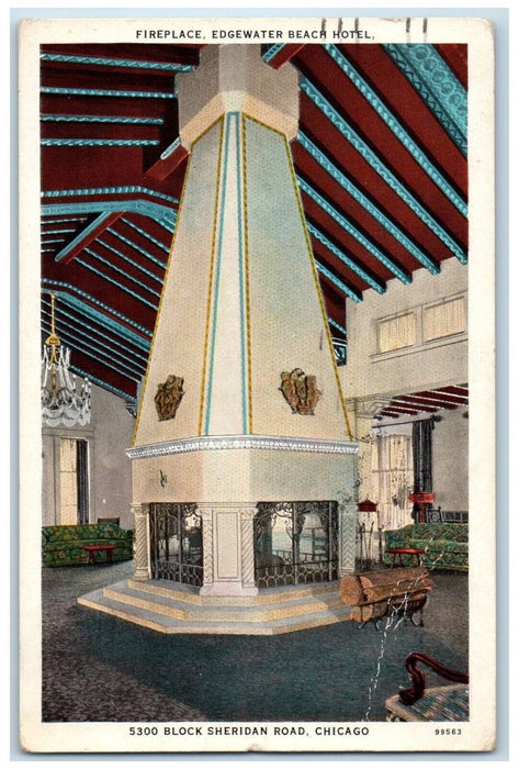 1926 Fireplace Edgewater Beach Hotel Chicago Illinois IL Vintage Posted Postcard