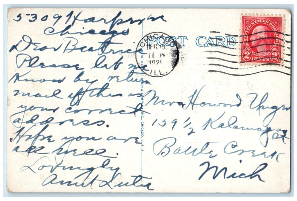 1926 Fireplace Edgewater Beach Hotel Chicago Illinois IL Vintage Posted Postcard