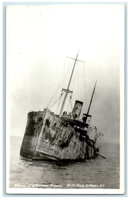 c1910's Victim Of A German Torpedo Battleship Sinking WWI RPPC Photo Postcard