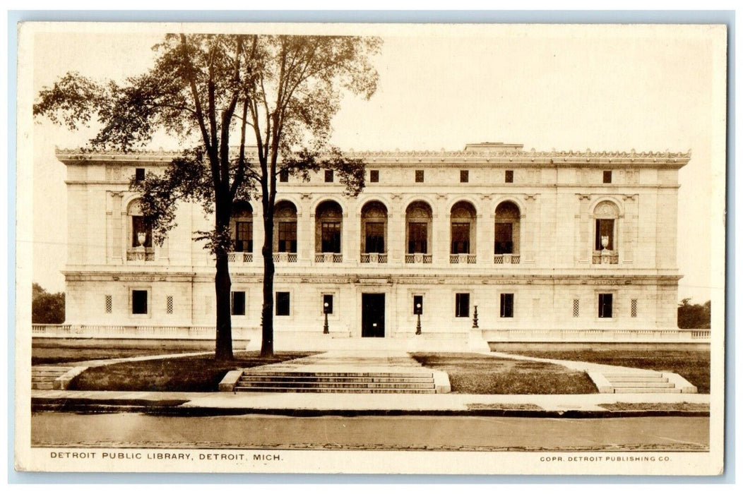 c1910's Detroit Public Library Building Detroit Michigan MI RPPC Photo Postcard