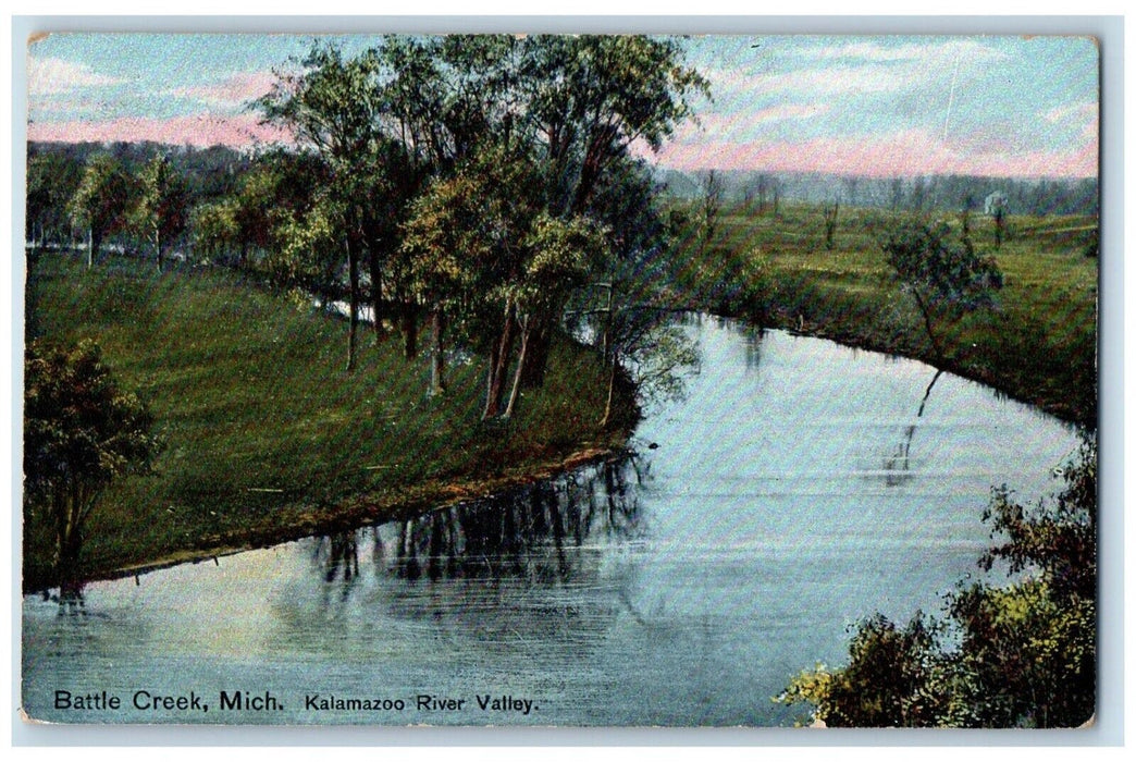 1909 Kalamazoo River Valley Lake Trees Field Battle Creek Michigan MI Postcard