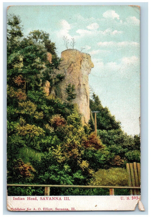 1907 Scenic View Indian Head Savannah Illinois Vintage Antique Posted Postcard