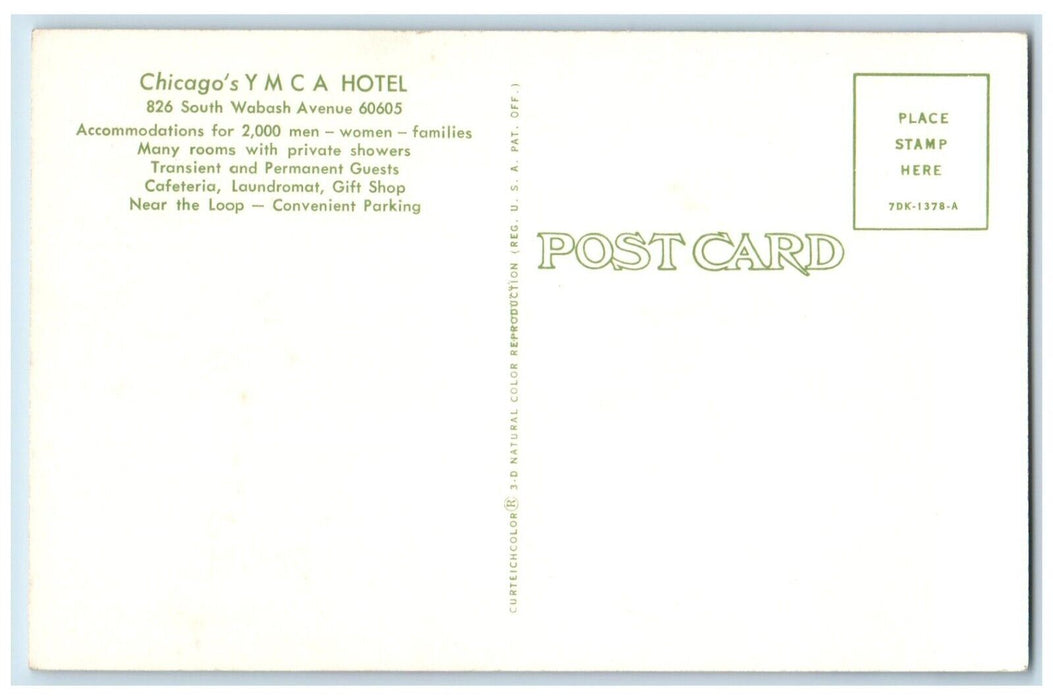 c1960 Map Chicago YMCA Hotel Downtown Chicago Illinois Unposted Vintage Postcard