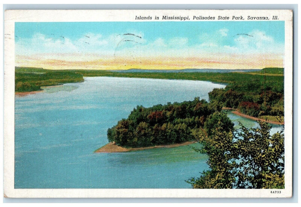 c1940 Island Mississippi Palisades State Park Savanna Illinois Antique Postcard