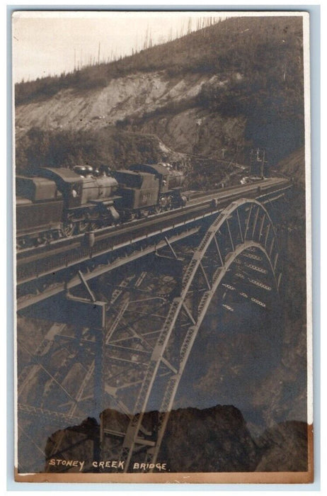 c1910's Stoney Creek Bridge Harmon Banff British Columbia Canada RPPC Postcard