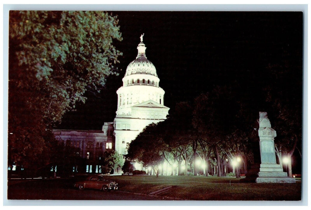 c1960 Night View State Capitol Austin Texas TX Vintage Antique Unposted Postcard