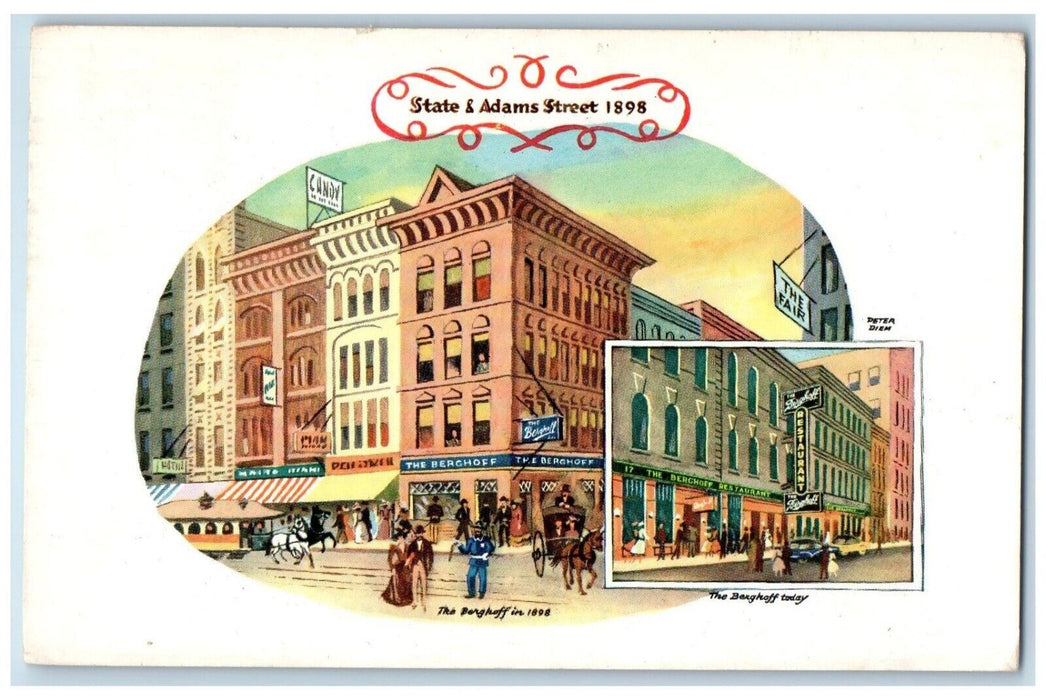 1958 Berghoff Restaurant Chicago Illinois IL Multi-View Vintage Antique Postcard