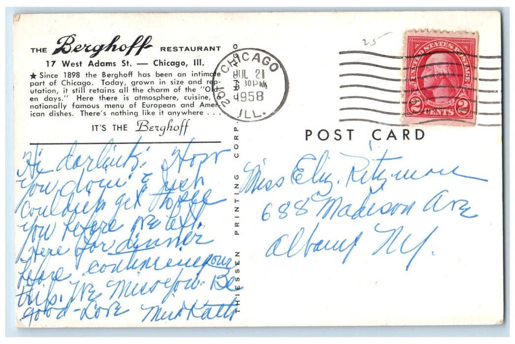 1958 Berghoff Restaurant Chicago Illinois IL Multi-View Vintage Antique Postcard