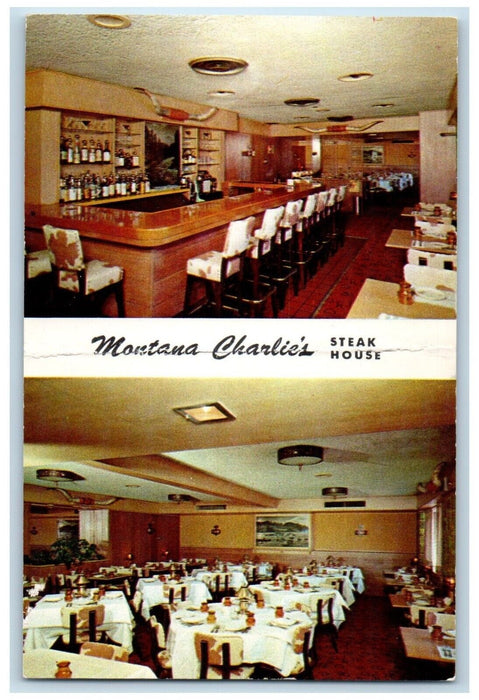 1960 Montana Charlie Steak House Villa Park Illinois IL Vintage Antique Postcard