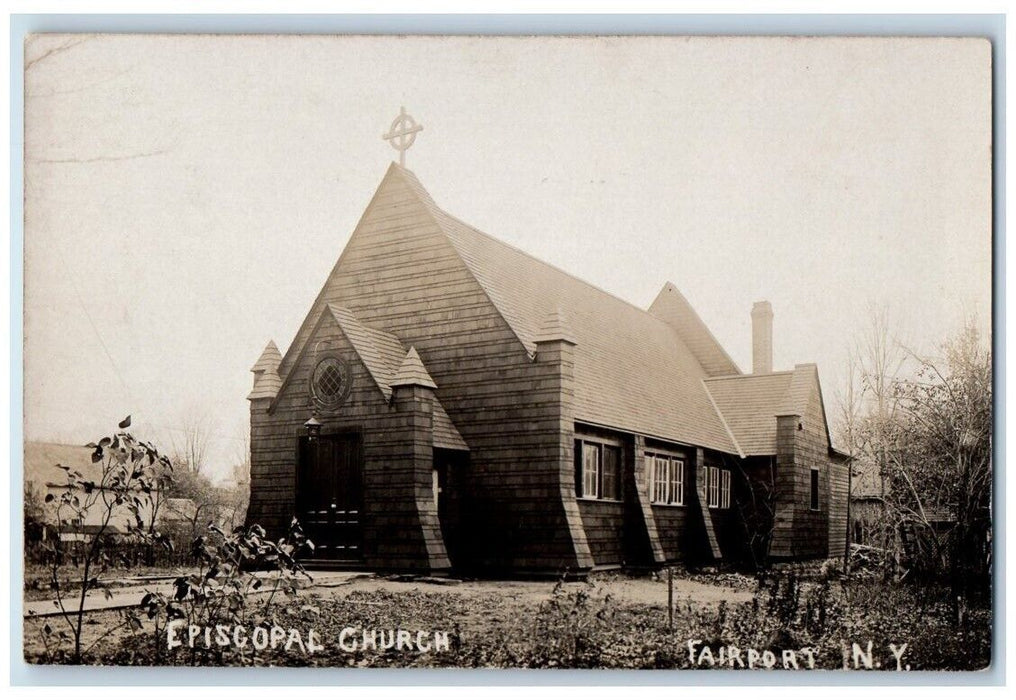 c1910's Episcopal Church Cross View Fairport New York NY RPPC Photo Postcard