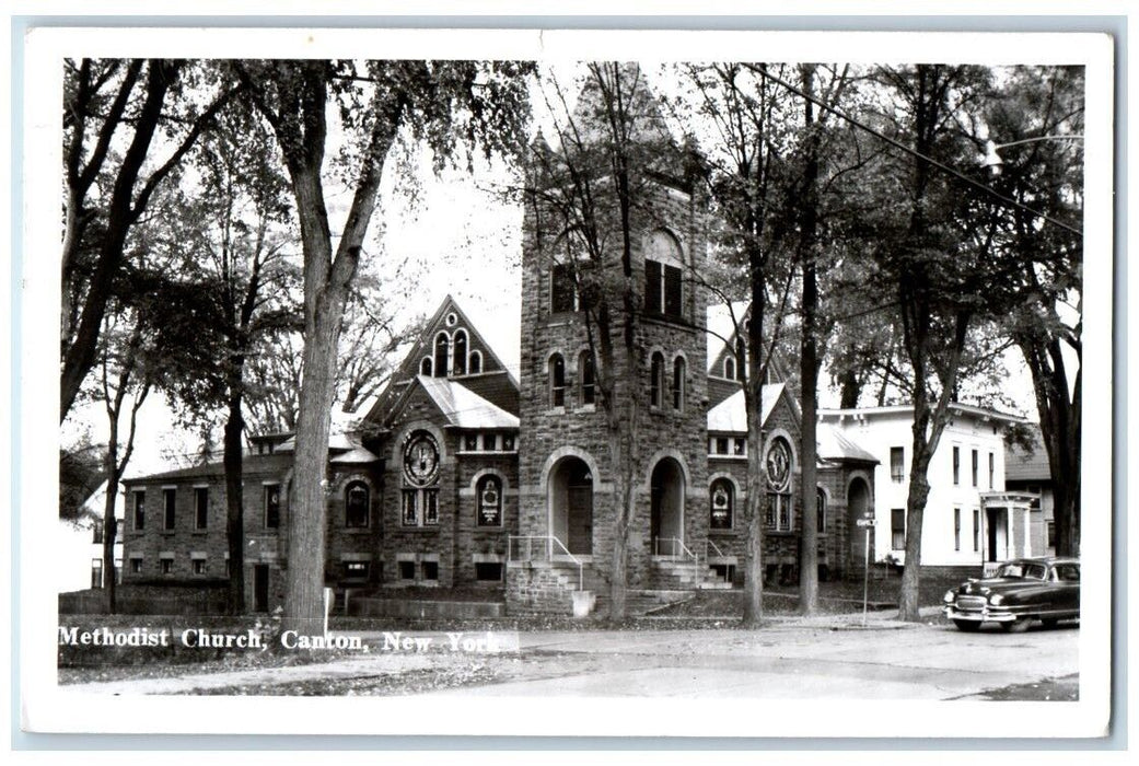 1963 Methodist Church Bell Tower View Canton NY RPPC Photo Posted Postcard