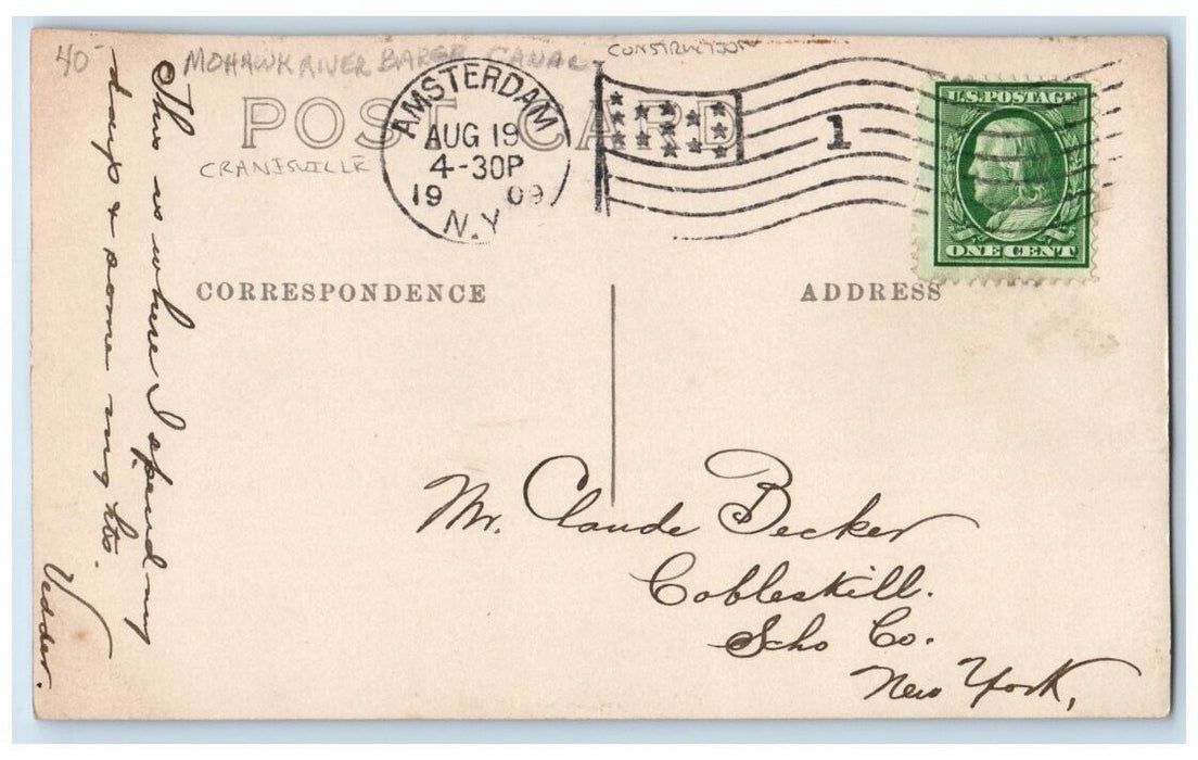 1909 Mohawk River Barge Canal Constuction Cranesville NY RPPC Photo Postcard