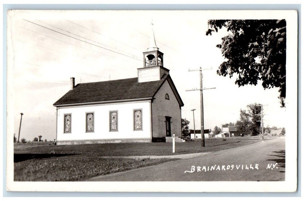 1947 Methodist Church View Bell Tower Brainardsville NY RPPC Photo Postcard