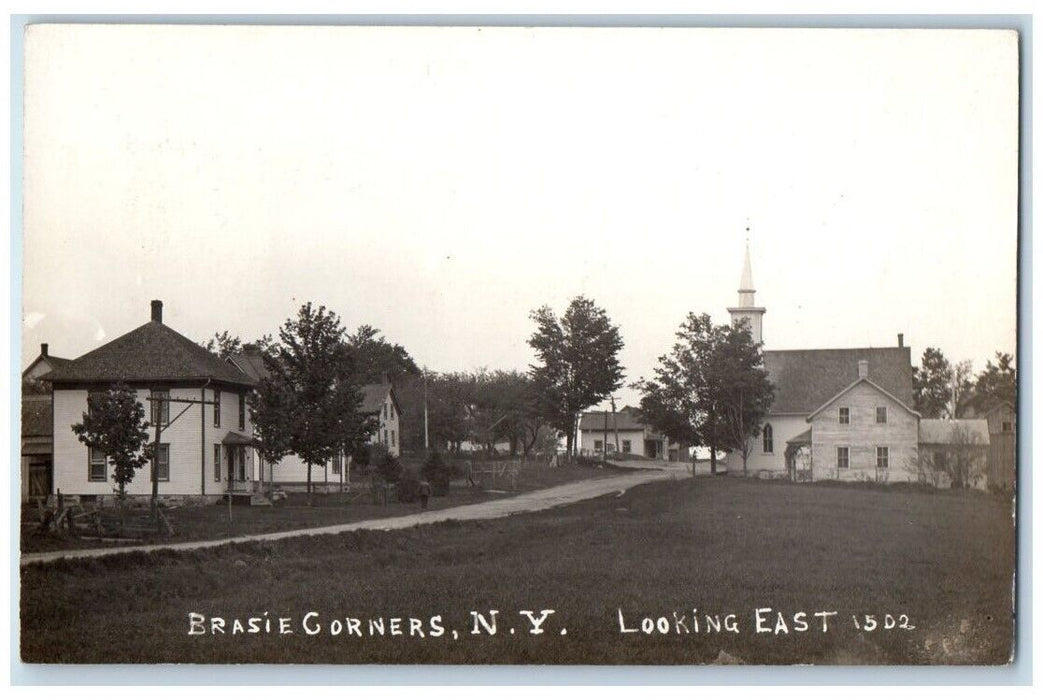 1914 Town Church View Looking East Brasie Corners NY RPPC Photo Postcard