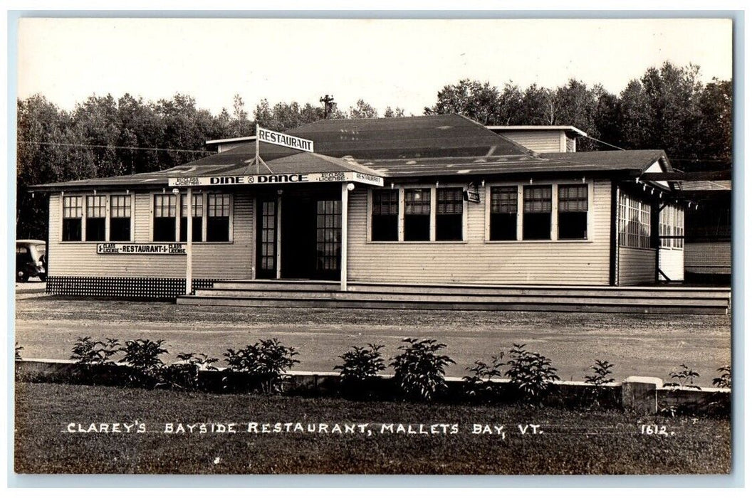 c1940's Clarey's Bayside Restaurant View Malletts Bay VT RPPC Photo Postcard