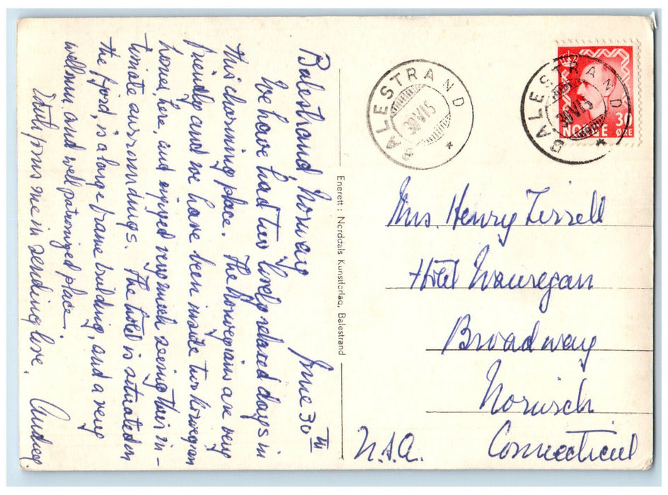 c1940's Mountains River in Balestrand Sogn og Fjordane County Norway Postcard