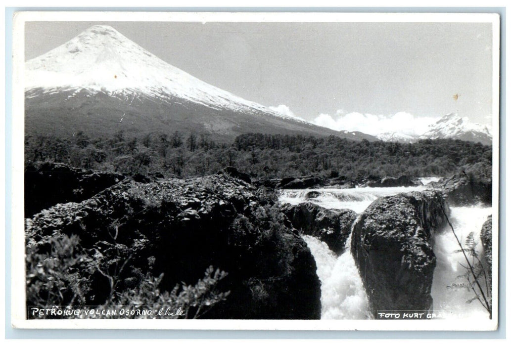 1964 View Of Petrohue Volcan Osorno Chile, Waterfall Vintage RPPC Photo Postcard
