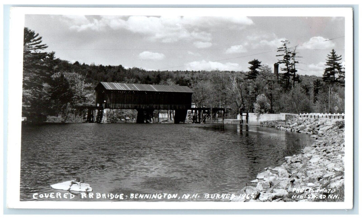 1965 Covered RR Bridge Bennington New Hampshire NH Vintage RPPC Photo Postcard