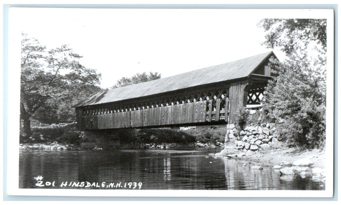 1939 Covered Bridge Hinsdale New Hampshire NH Vintage RPPC Photo Postcard