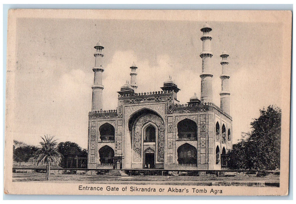 c1920's Entrance Gate of Sikarandra or Akbar's Tomb Agra India Posted Postcard
