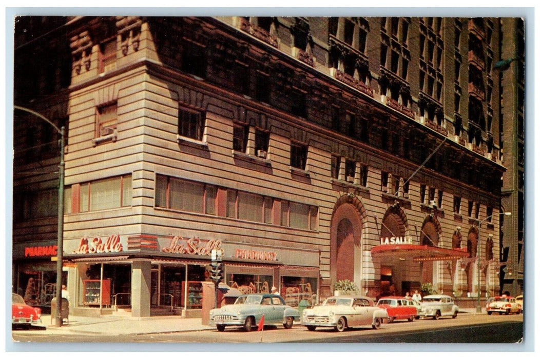 c1960 La Salle Hotel Building Cars Chicago Illinois IL Vintage Antique Postcard