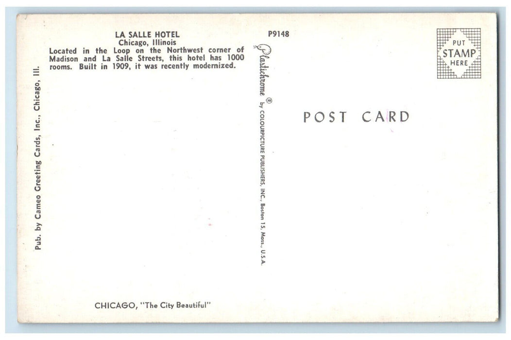 c1960 La Salle Hotel Building Cars Chicago Illinois IL Vintage Antique Postcard