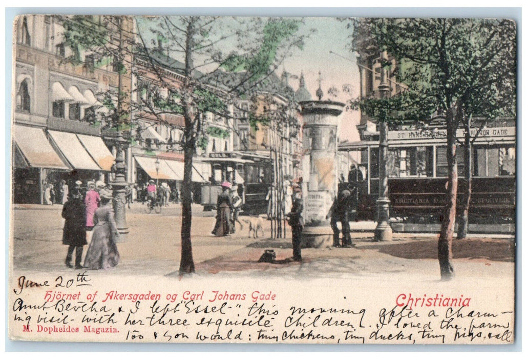 1903 The Corner of Akersgaden and Carl Johans Gade Christiania Norway Postcard