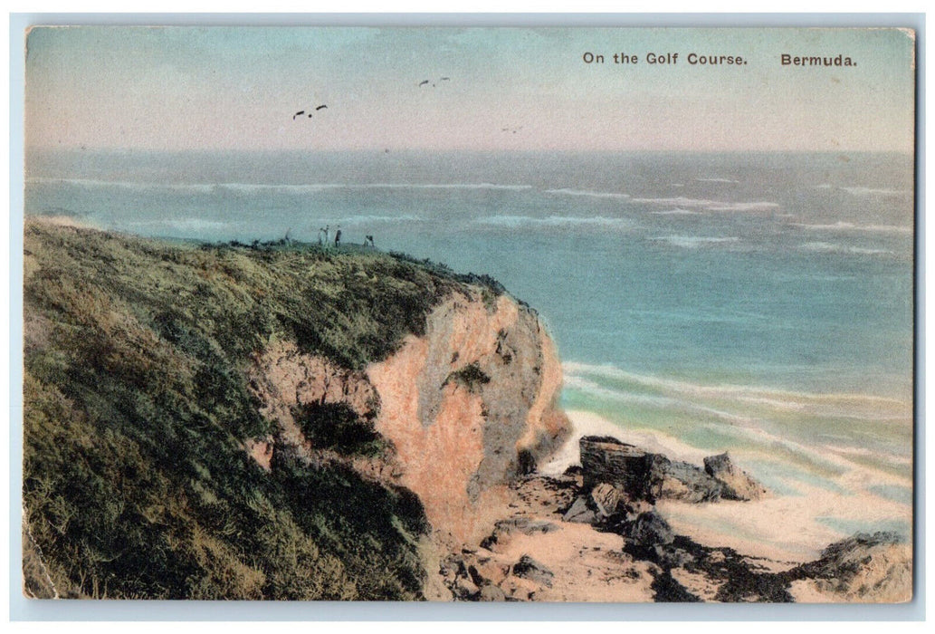c1910 On The Golf Course Bermuda Hand-Colored Unposted Antique Postcard