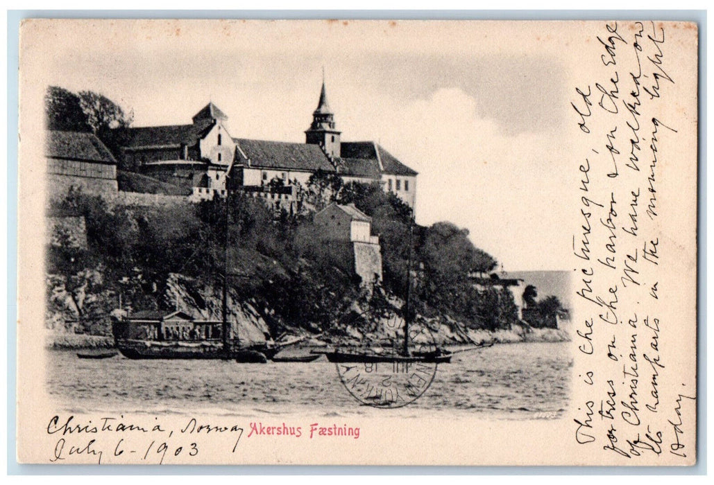 1903 House Boating River Akershus Fortress Oslo Norway Posted Antique Postcard