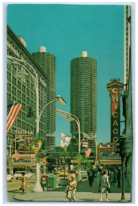 c1960 State Street Randolph Twin Tower Chicago Illinois Vintage Antique Postcard