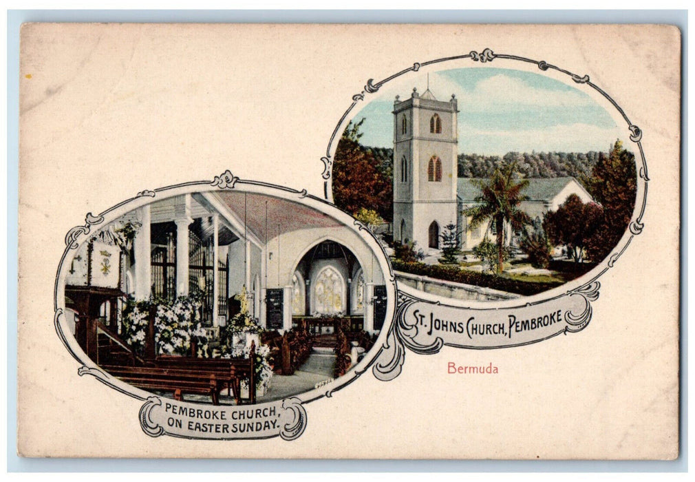 c1910 Pembroke Church on Easter Sunday St. Johns Church Bermuda Antique Postcard