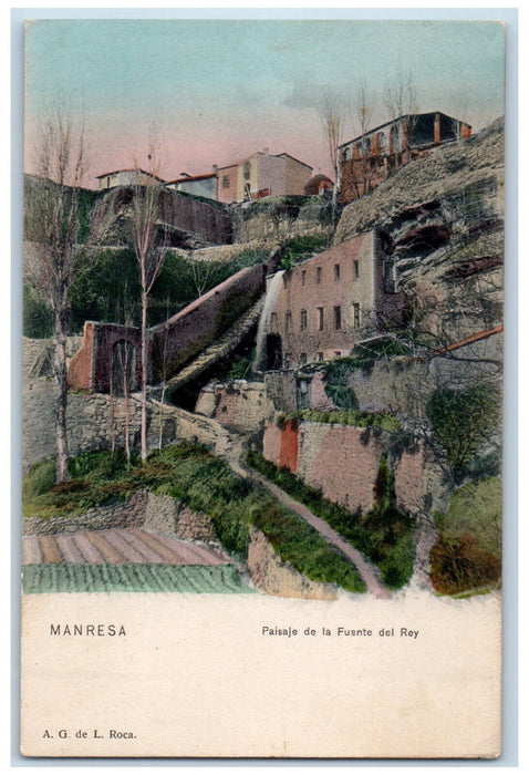 1910 Landscape of the King's Fountain Manresa Spain Antique Postcard