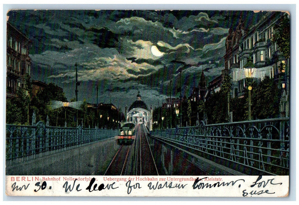 1904 Nollendorfplatz Station The Elevated Railway Moonlight at Germany Postcard