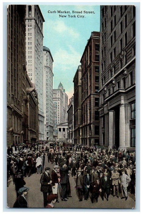 c1910 Busy Day Curb Market Broad Street New York City New York Antique Postcard